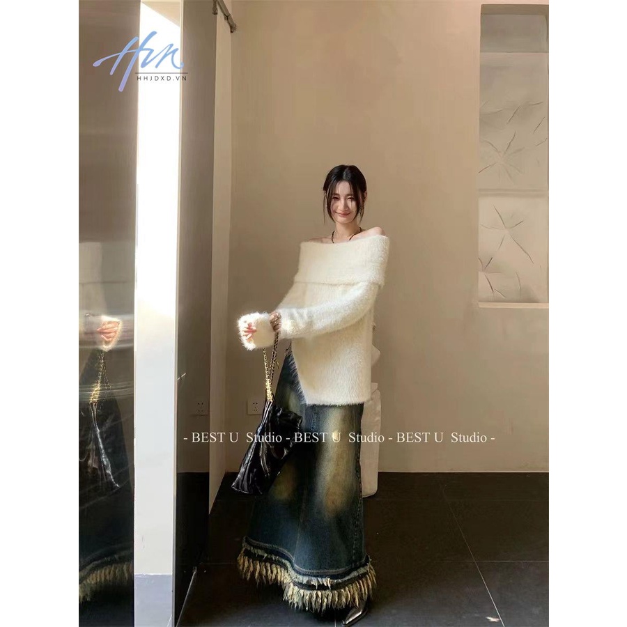 Chân Váy Denim Dài Lưng Cao Dáng Ôm Thiết Kế Tua Rua Thời Trang Thu Đông Kiểu Mới 2022 Dành Cho Bạn Nữ