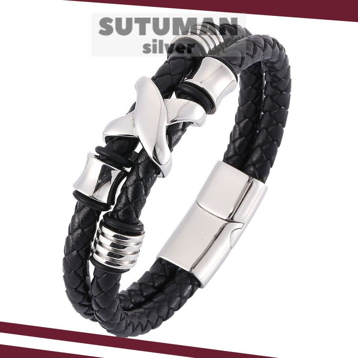 [Giao Hỏa Tốc] Trang sức bằng da Vòng tay nam Vòng tay thép titan thương hiệu SUTUMANsilver