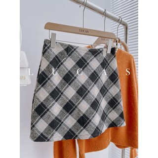 Chân váy dạ kẻ chéo to dáng a ngắn basic