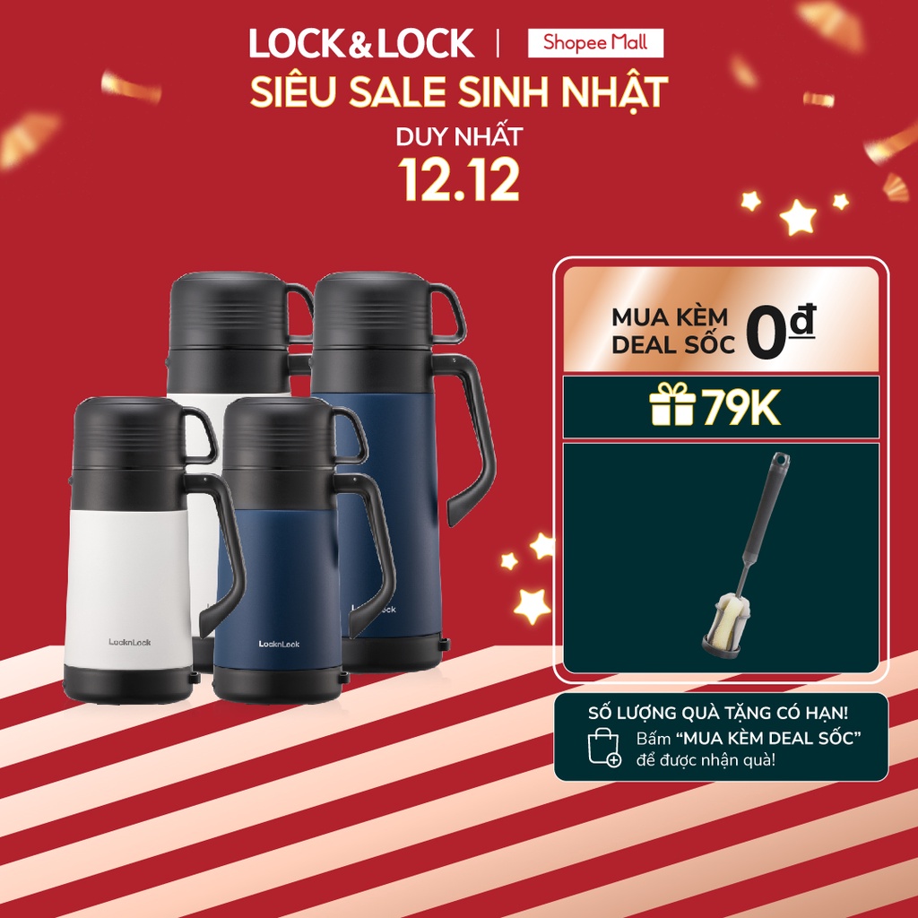 Bình giữ nhiệt Lock&Lock Easy Outdoor Vacuum Bottle 1.2L và 1.8L có nắp cốc và dây đeo vai