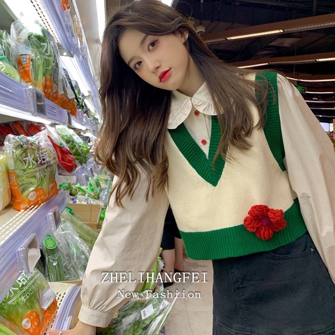 ZHELIHANGFEI Áo Len Không Tay Phong Cách Preppy Dễ Phối Đồ