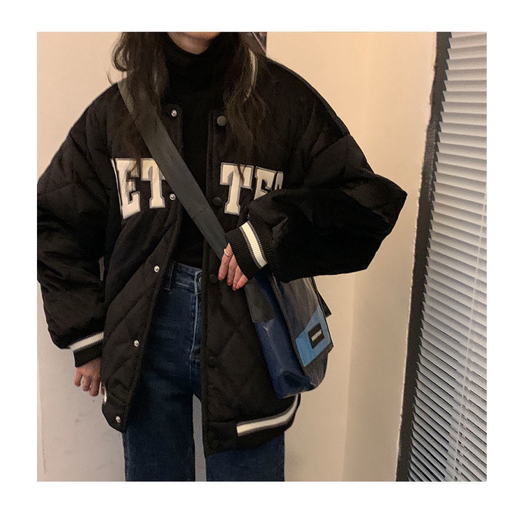 Áo Khoác Bóng Chày Dáng Rộng Vải Cotton In Chữ Thời Trang Hàn Quốc Cá Tính Cho Nữ