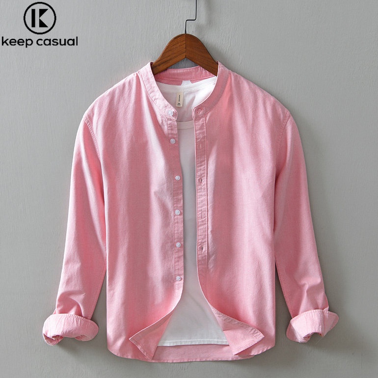 Áo Khoác Sơ Mi Oxford Tay Dài Cổ Đứng Cho Nam