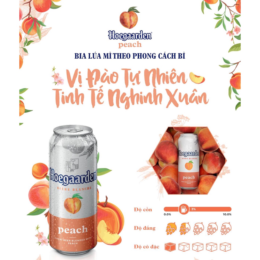 Bia Hoegaarden Peach Hộp 6 Lon (500ml/Lon) - Tặng 1 Ly Thủy Tinh