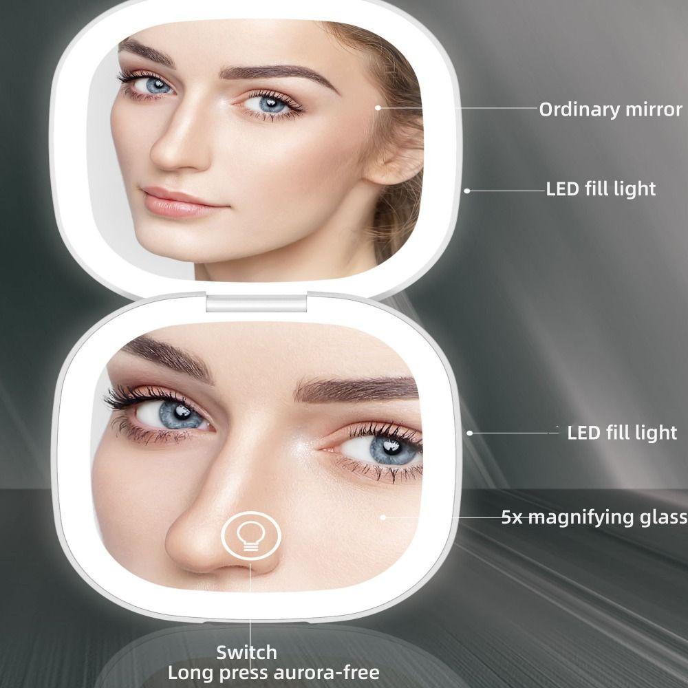 Gương Trang Điểm Phóng Đại 5X Có Đèn Led Tiện Dụng Khi Đi Du Lịch
