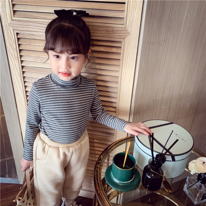 Áo Thun Tay Dài Cổ Lọ Họa Tiết Kẻ Sọc Thời Trang Cho Bé Gái Từ 2-8 Tuổi