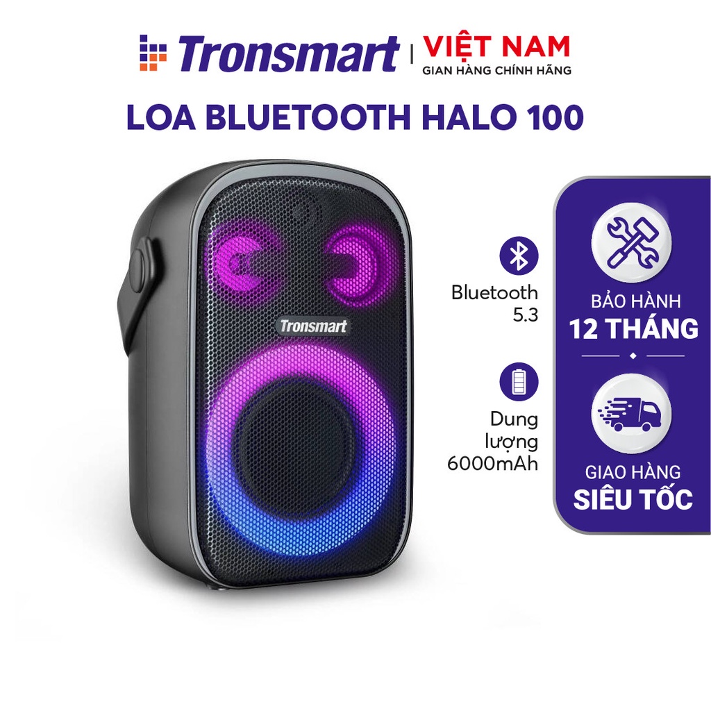 Loa Bluetooth 5.3 Karaoke di động TRONSMART HALO 100 – Đèn RGB ấn tượng - Chế độ âm thanh nổi | Bảo hành 12 tháng