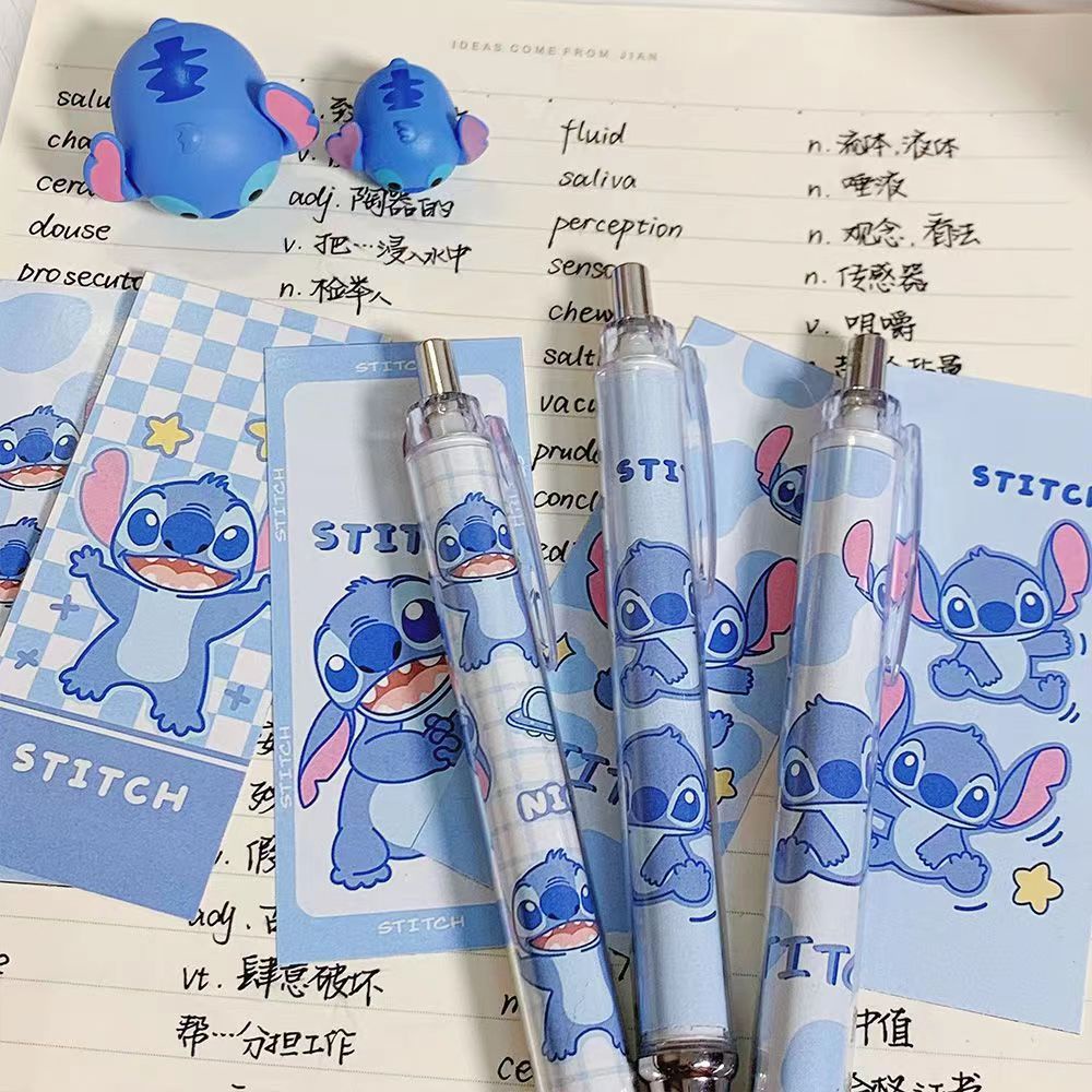 Bút Gel Mực Đen Ngòi 0.5MM In Hoạ Tiết Hoạt Hình Stitch Nhật Bản