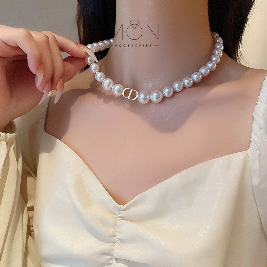 SET HOT  chocker ngọc trai nhân tạo MON.SG khuyên tai ngọc trai CD hàng chuẩn đẹp sang trọng SET 1