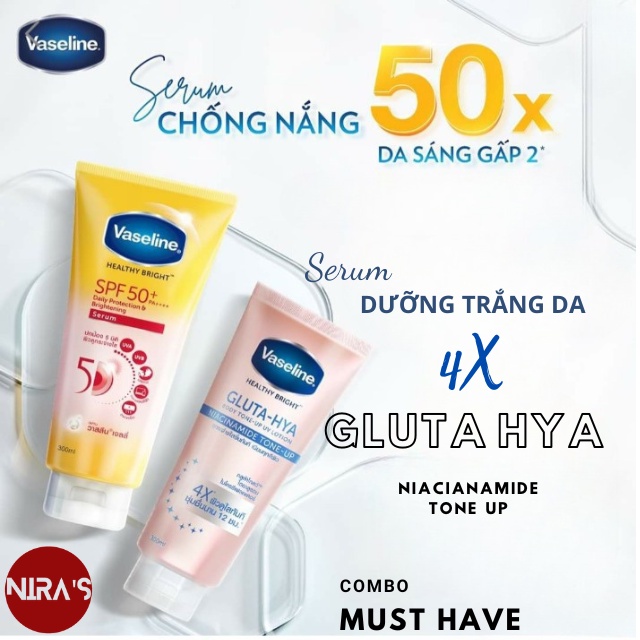 Cặp sữa dưỡng thể Vaseline 50x và Vaseline 4x Thái Lan dưỡng trắng da ngày và đêm