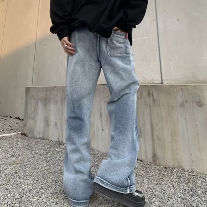 Quần Jean Nam đơn giản Hàn Quốc quần jean unisex ống rộng cao cấp  in ấn  quần jean nam form rộng