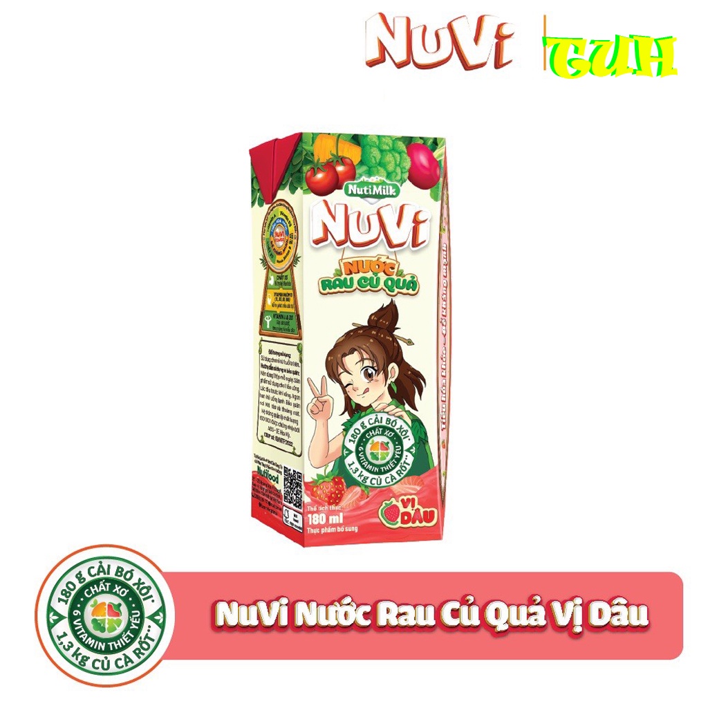 Thùng 48 Hộp NuVi Nước Rau Củ Quả-Vị Dâu 180ml-TUH
