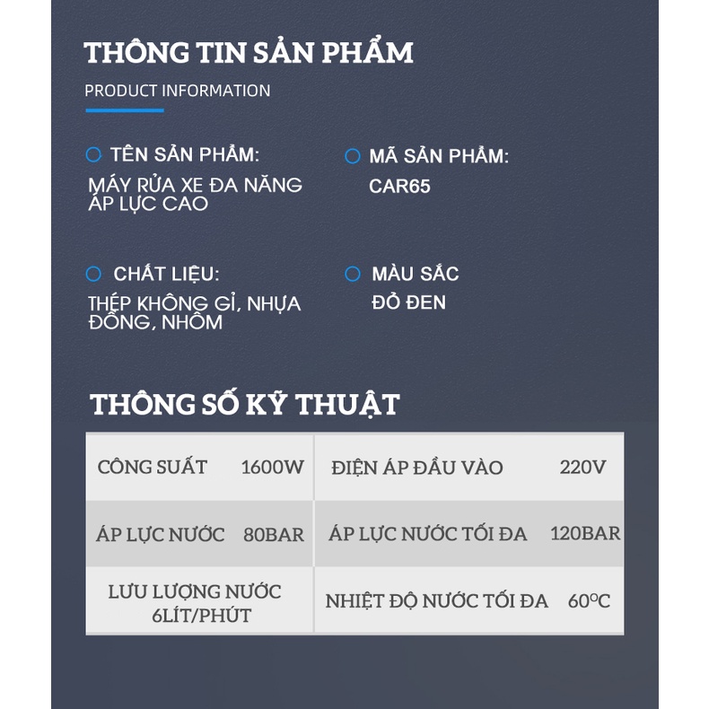 Máy rửa xe gia đình Malide áp lực cao - Có áp chống giật - Chống cháy - Dây vòi dài 10M