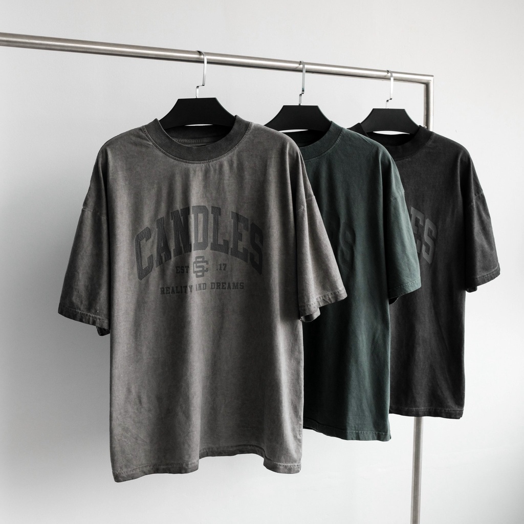 Áo phông nam nữ oversize CANDLES TITLE T-SHIRT WASHED hình in nứt vintage chất liệu cotton 260gsm chính hãng