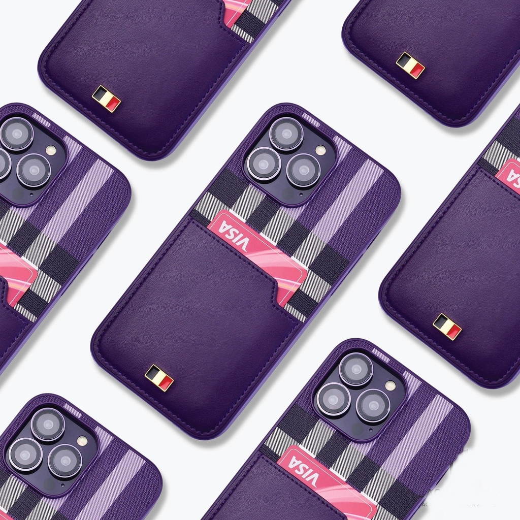 Ôp lưng da + ví cài thẻ Burberry MENTOR VII Cho IPhone 15 Pro Max , 14 Plus , 13 Pro Max , Hàng chính hãng cao cấp