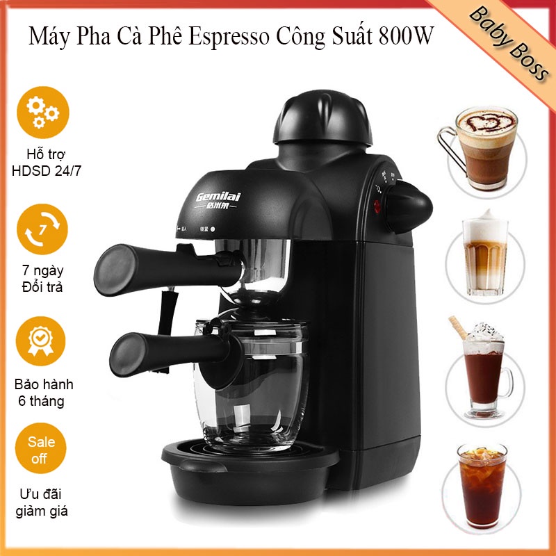 Máy Pha Chế Cà Phê Mini Dành Cho Gia Đình Và Văn Phòng Pha Cappuccino, Mocha, Espresso Công Suất Lớn 800W