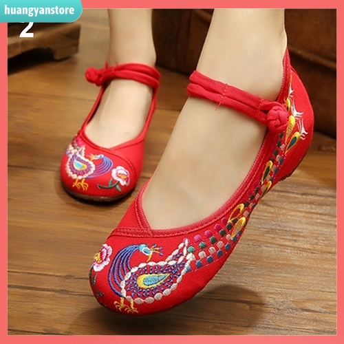 Giày búp bê thêu hoa phong cách Trung Hoa cho nữ HY