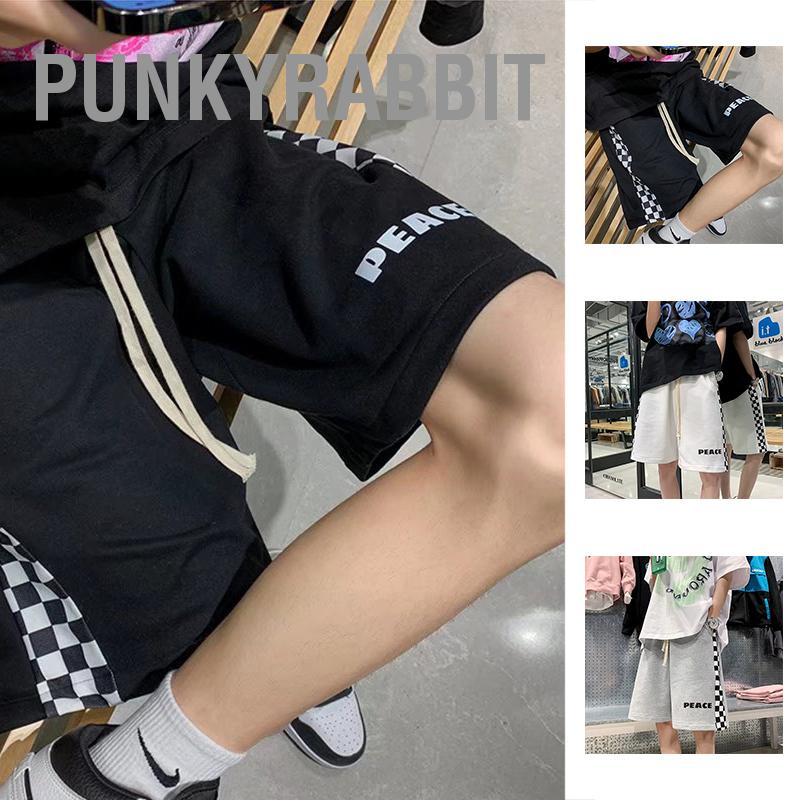 PunkyRabbit Nam giới Mùa hè Quần soóc Thông thường Thời trang Kẻ sọc Chữ in short thể thao ống rộng vừa vặn với túi dây rút