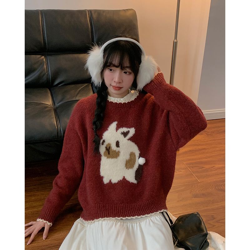 Áo Sweater Xindahui Cổ Tròn In Hình Thỏ Giáng Sinh Thời Trang Thu Đông 2022 Cho Nữ