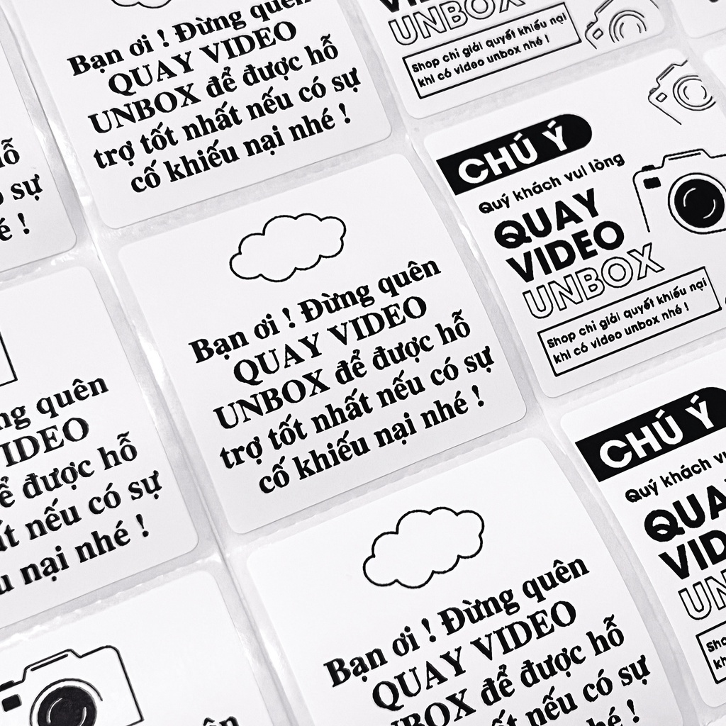 Decal, nhãn dán lưu ý, tem niêm phong "LƯU Ý QUAY VIDEO UNBOX" 5x5cm