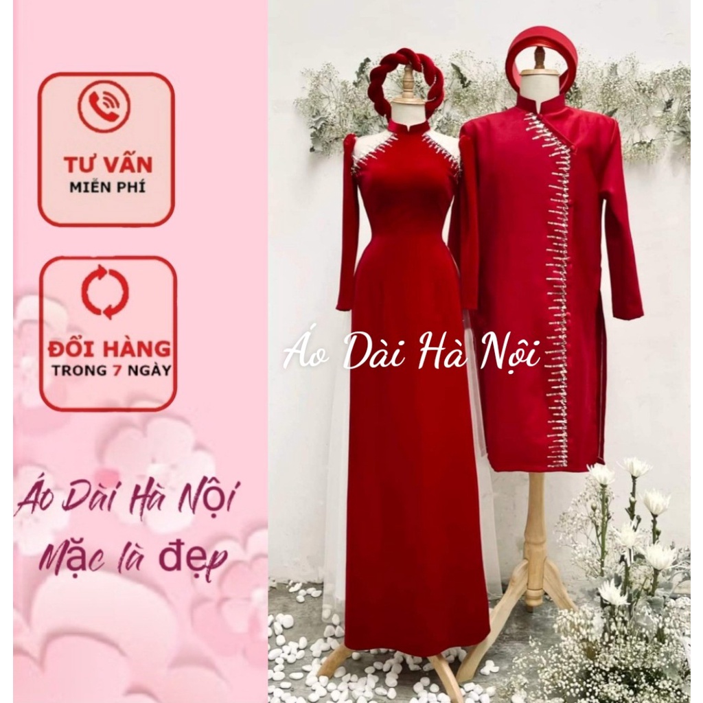 Áo dài cưới mùa thu đồng, Áo dài cô dâu chú rể hiển đại 2023, áo dài cưới nhung - Áo Dài Hà Nội