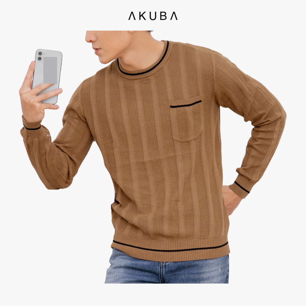 Áo len dệt kim tay dài Akuba form slimfit áo nhẹ co giãn thoải mái vận động, đã xử lý co rút, giữ nhiệt tốt 02G0107