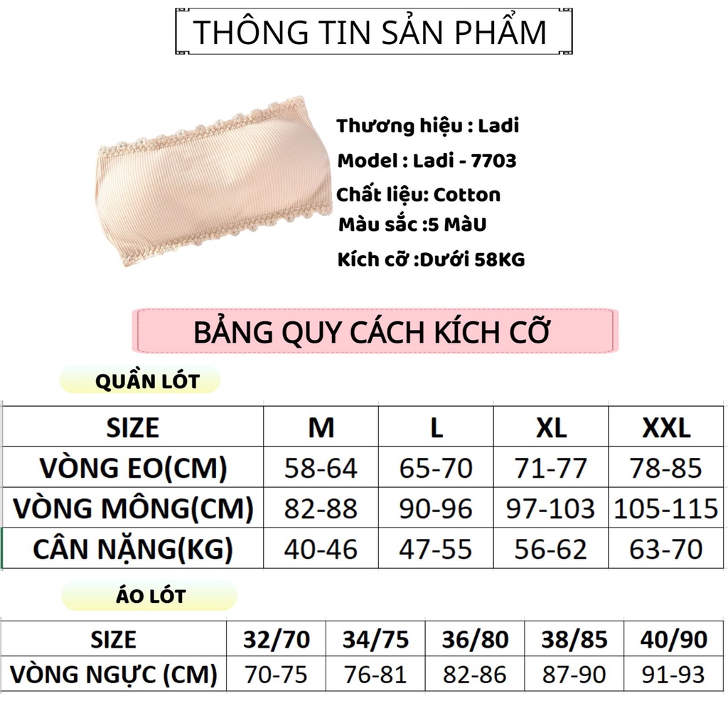 Áo Bra Nữ LADI Cup Ngực Không Dây Phối Viền Ren Điệu Đà Sexy Quyến Rũ MÃ 7703