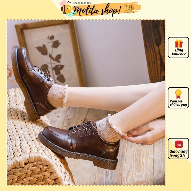 Giày Oxford Nữ Giày Da Mềm Đế Bệt 3Cm Khâu Đế Tinh Tế Phong Cách Nhật Bản (Giày Vintage) GOF02-Molita