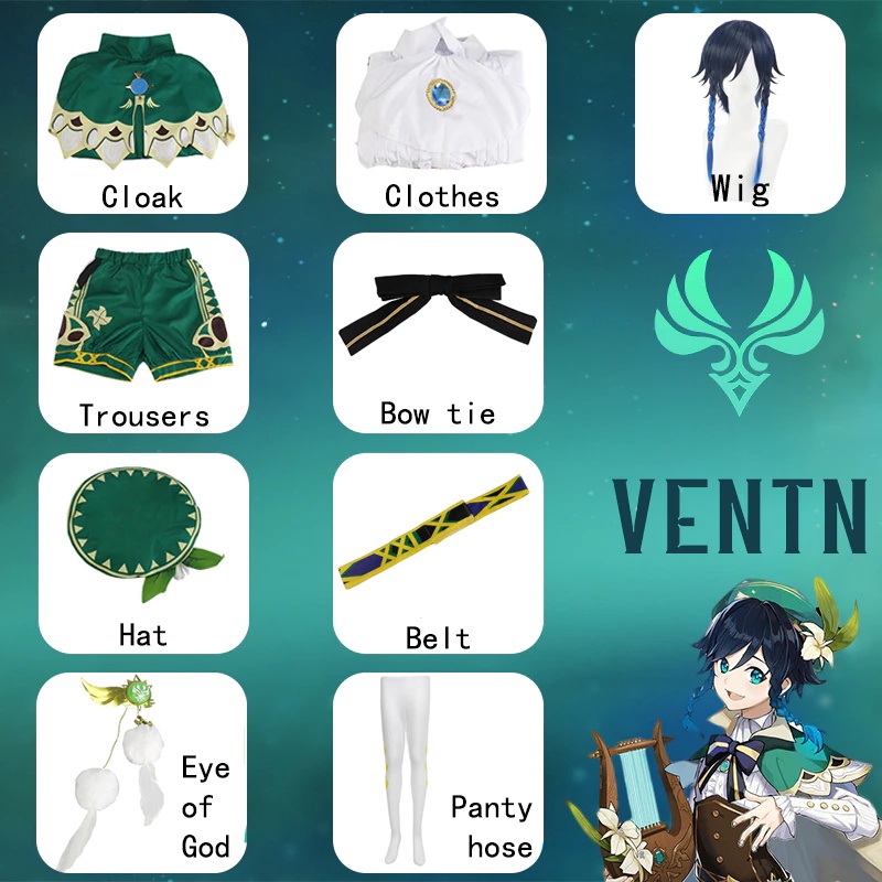 Adult Genshin Impact Venti Cosplay Full Set Costume Party Dress Women Halloween | BigBuy360 - bigbuy360.vn
