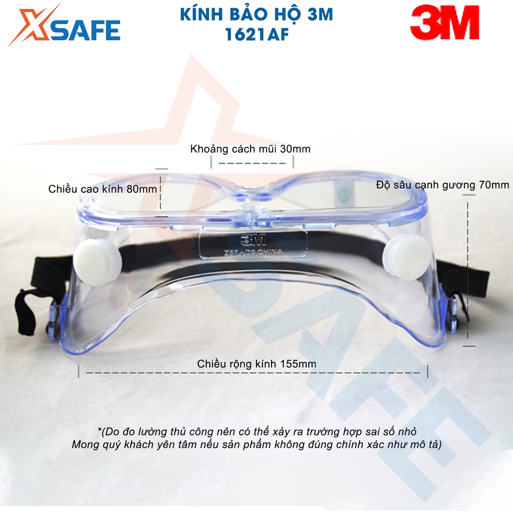 Kính bảo hộ chống hóa chất 3M 1621AF Kính chống bụi, văng bắn, phòng dịch không đọng sương, dùng cho phun xịt, sản xuất