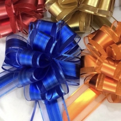 Nơ rút tú cầu viền đỏ sai đại, nơ rút voan lụa cao cấp gói hoa gói quà trang trí