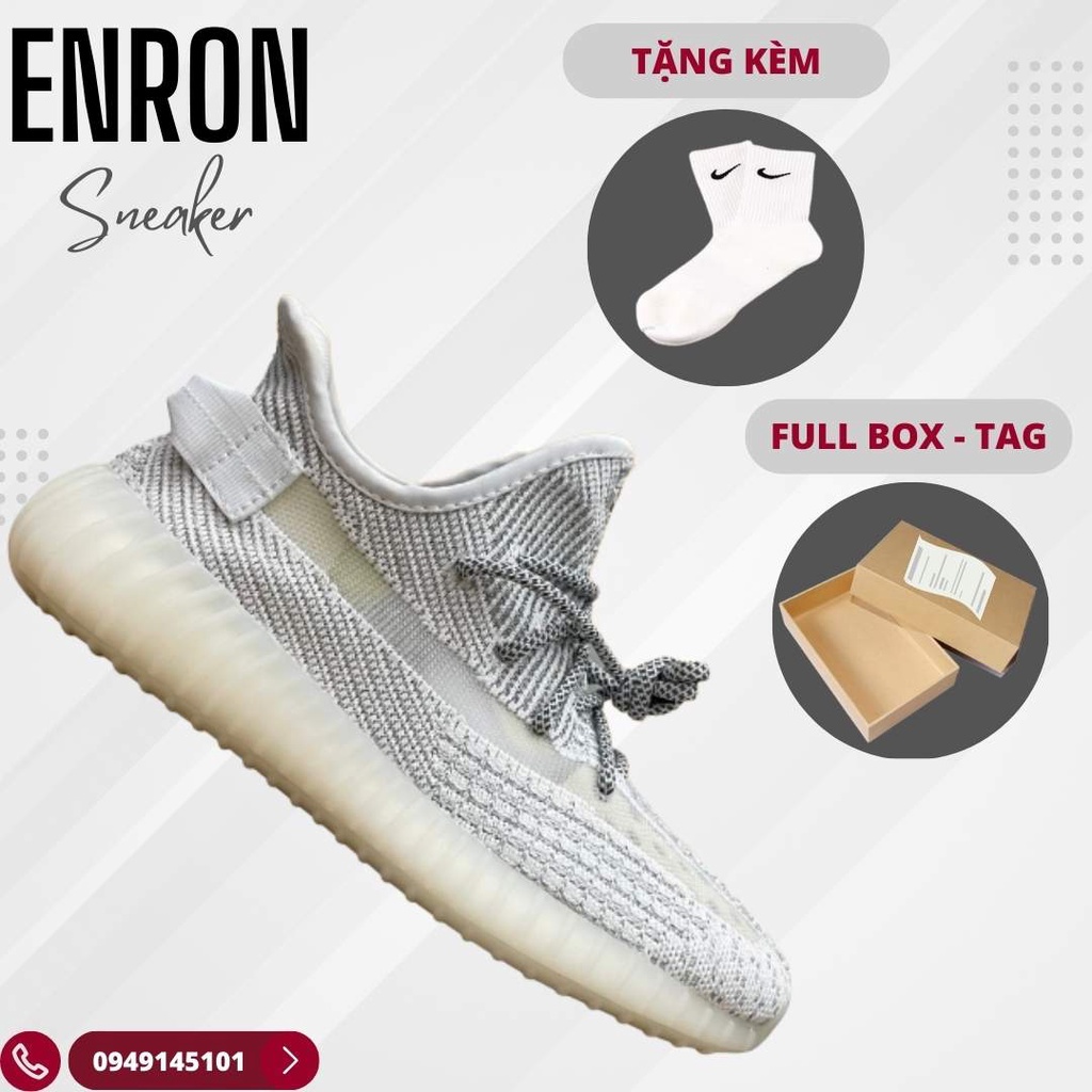 Giày Sneaker Adidas Yeezy Boost 350 V2 Static, Giày Thể Thao Nam Nữ Yeezy 350 Trắng Phản Quang, Full Box + Free Tất Nike
