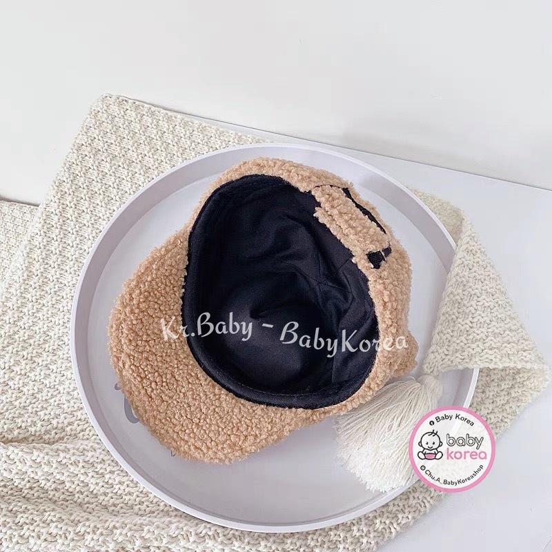 Mũ lưỡi trai lông ấm áp tai gấu quai dán made in Korea cho bé 1-5 tuổi thời trang trẻ em BABYKOREA