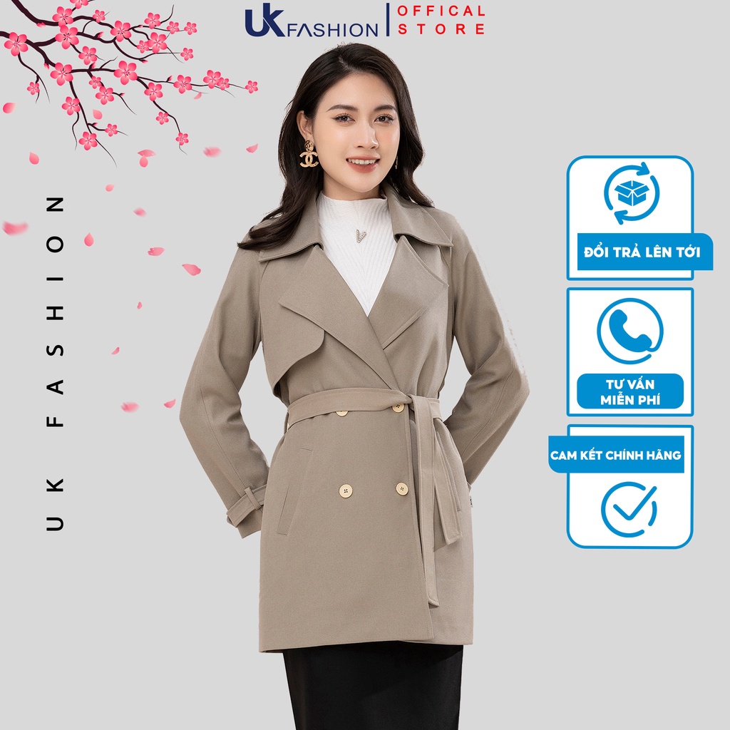 Áo Mangto Dáng Ngắn Thời Trang Hàn Quốc UK Fashion Chất Vải KaKi Form Suông 2 Lớp Kèm Đai NKAK2210008