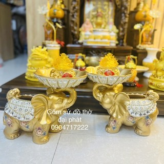 Tượng voi dâng quả, hộp khăn giấy hình voi, đĩa đựng đồ hình voi, tượng voi dâng quả trên ban thờ thần tài