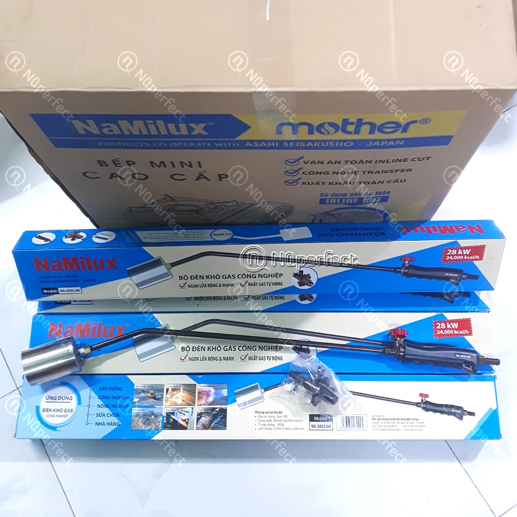 Bộ đèn khò gas công nghiệp NaMilux NA-203L/60 cao cấp chính hãng (Ø60/28kW) - Ngắt gas tự động AN TOÀN