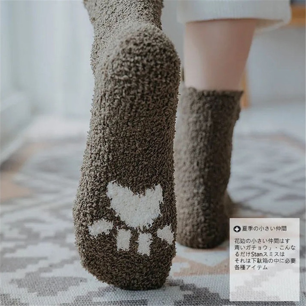 Vớ Nhung Dày Ấm Áp In Họa Tiết Dấu Chân Mèo Thời Trang Cho Nữ