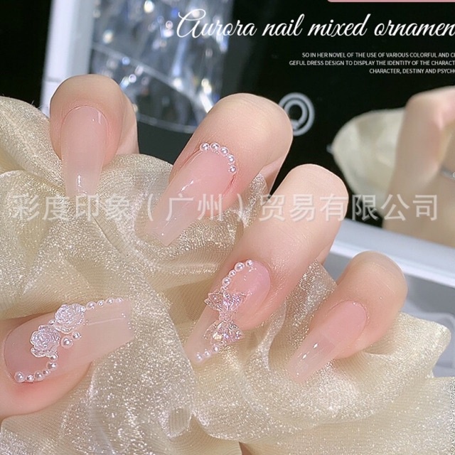 Set 40 charm gấu, nơ nhũ hoạt hình dễ thương trang trí móng tay