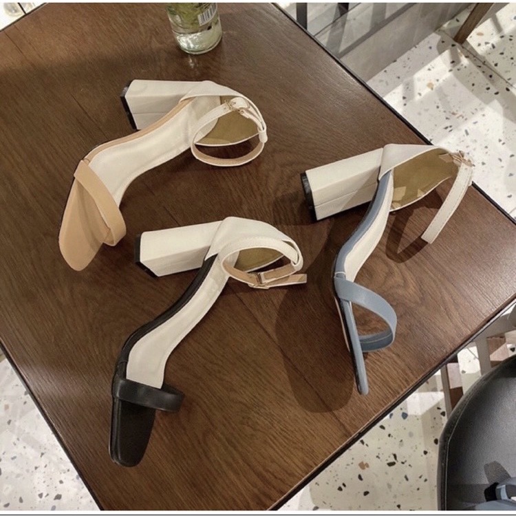 Sandal cao gót đế vuông quai ngang phối màu sành điệu gót cao 7 phân bigsize SD012