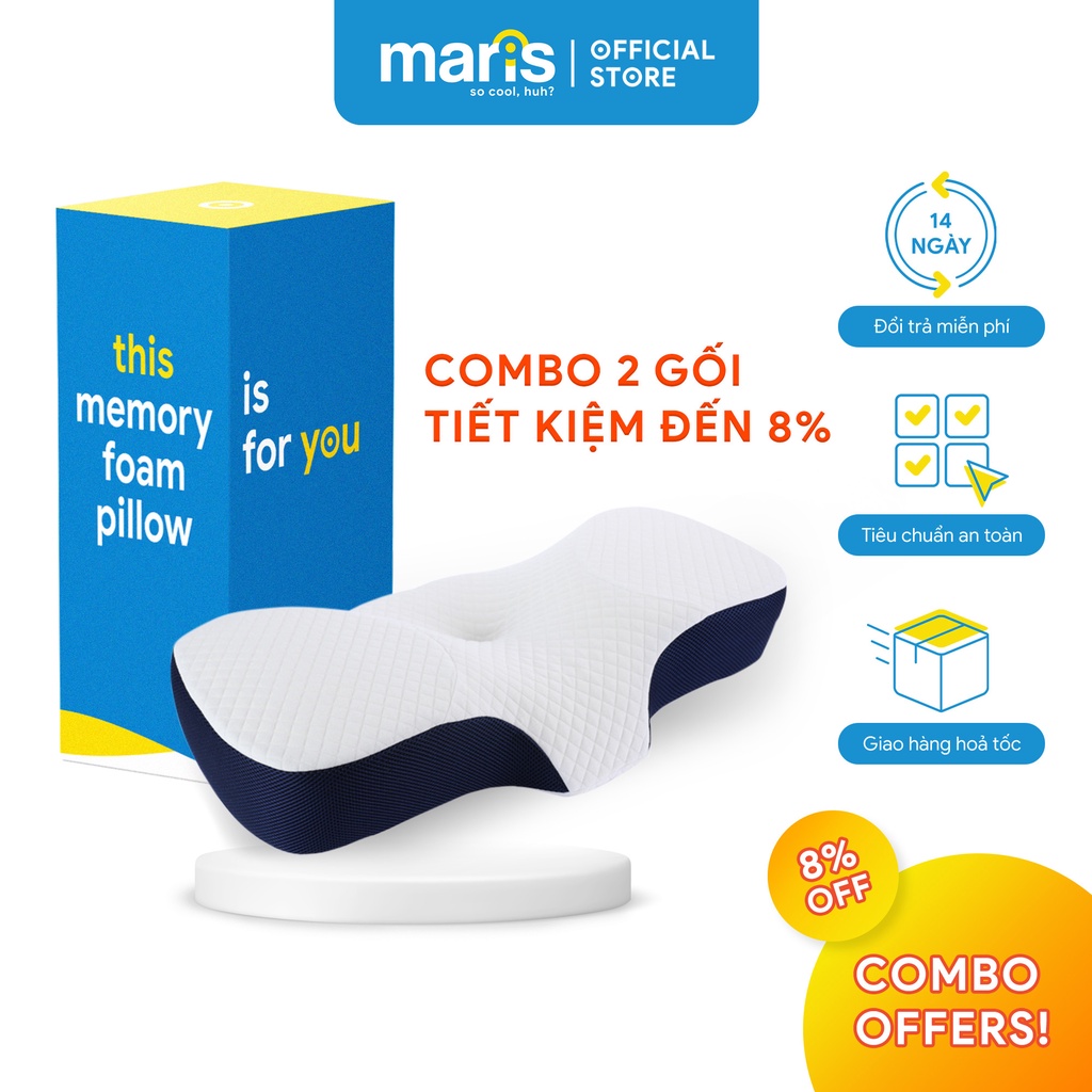 Gối Ngủ Memory Foam Cao Cấp Maris MR-709, chống đau mỏi vai gáy, đau đốt sống cổ giúp bạn ngủ nhanh và ngon hơn