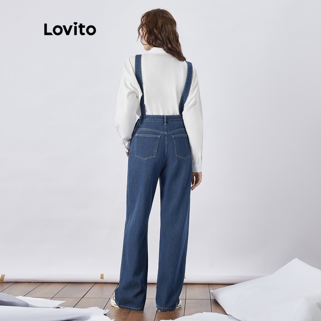 Lovito Áo liền quần nữ Denim có nút chữ thường L37AD074 (Xanh lam)