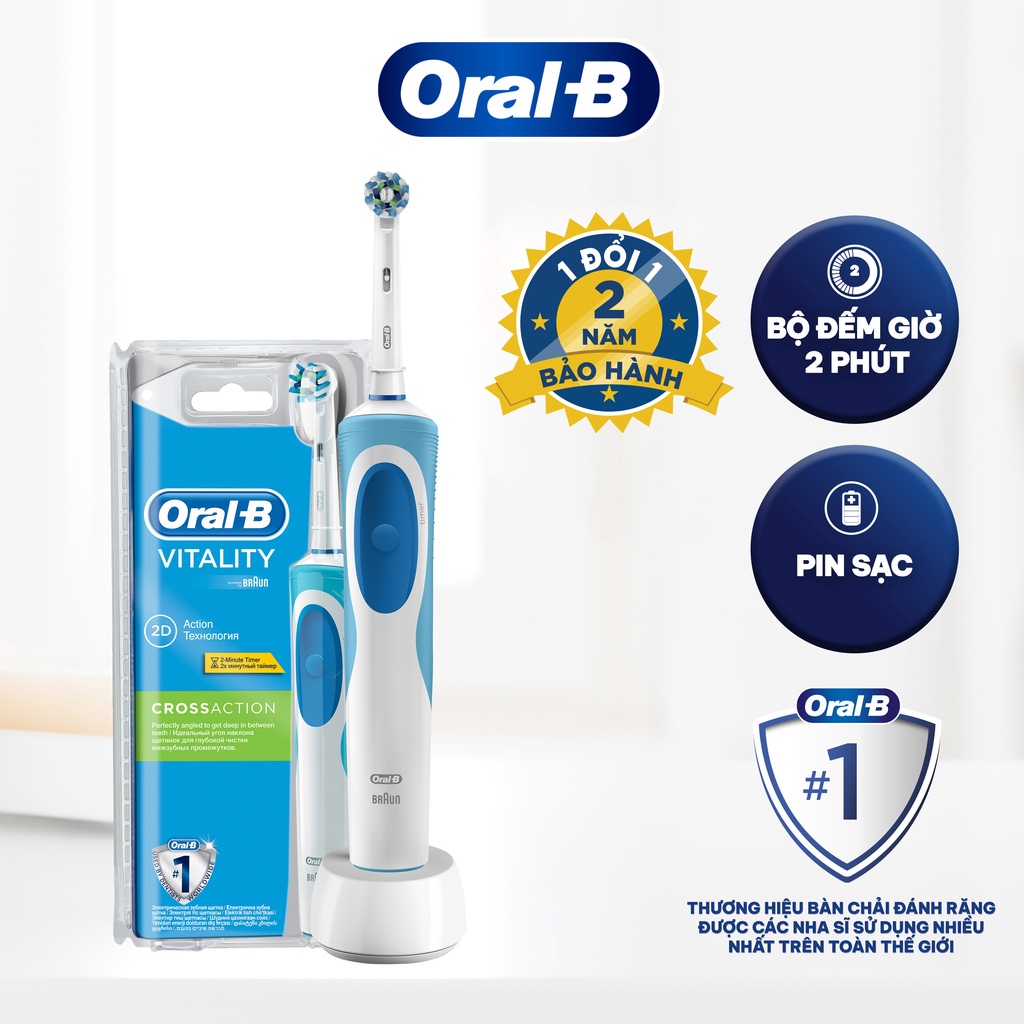 Bàn chải điện Oral-B Vitality CrossAction loại bỏ thêm đến 100% mảng bám