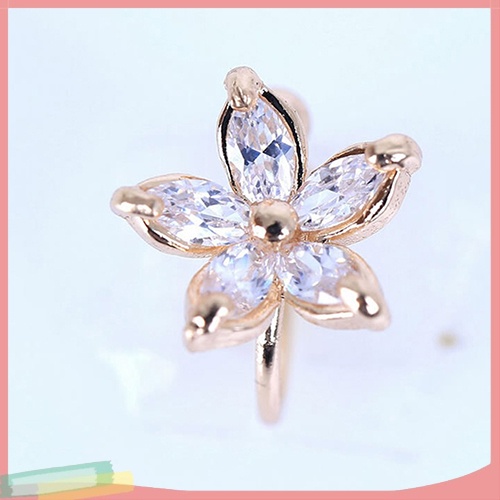 Khuyên tai dạng kẹp hình bông hoa đính đá độc đáo cho nữ