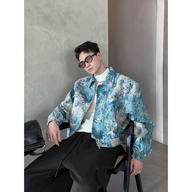 Áo croptop xanh gấm in hoa Leon Pastel NTC VIệt Nam A115