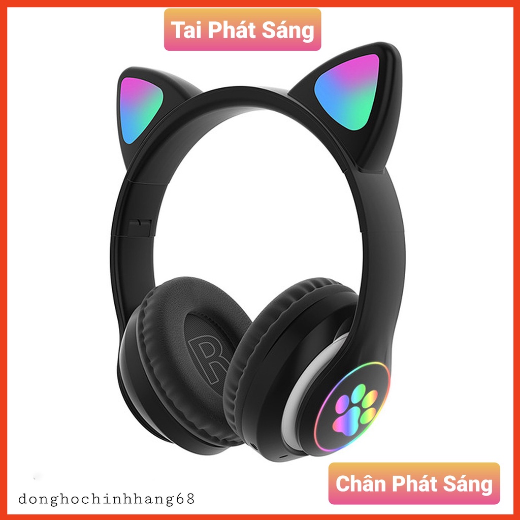 Tai Nghe Mèo Bluetooth Chụp Tai 23M, Headphone Tai Mèo Dễ Thương Có Mic, Âm Bass Mạnh Mẽ Nghe Nhạc Hay