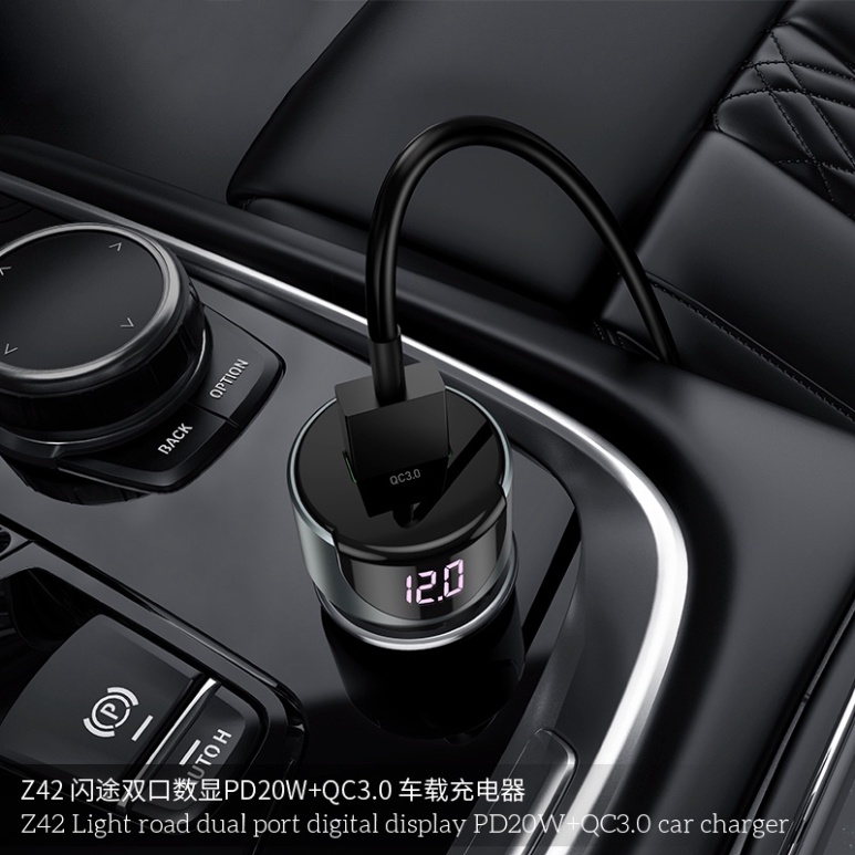 Tẩu sạc nhanh oto Hoco Z42 - Hỗ trợ sạc nhanh 20W - QC 3.0 - Có màn hình Led hiển thị dòng điện - BaNiCa