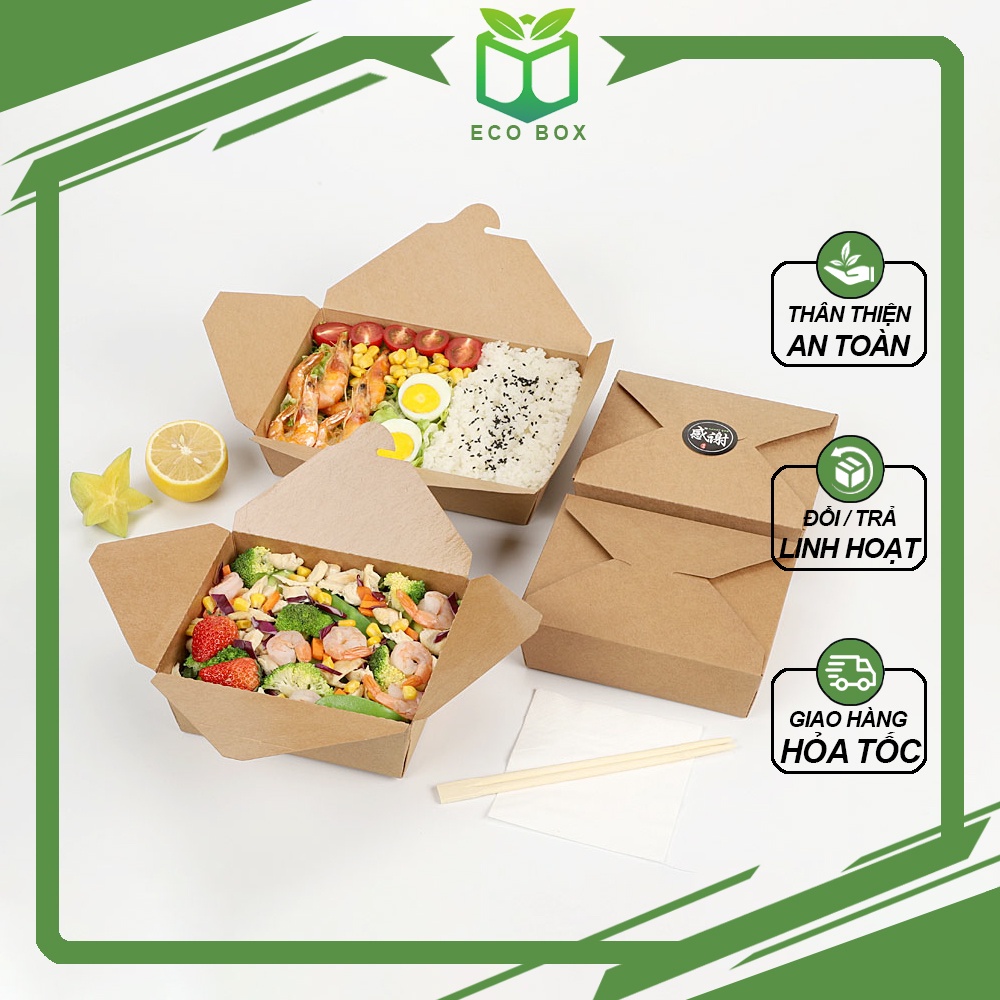 SET 10 [Hộp Móc Chéo] - Hộp Giấy Kraft Đựng Thức Ăn, Thực Phẩm, Phủ PE Chống Thấm Nước, An Toàn, Đựng Cơm, Salad, Xôi