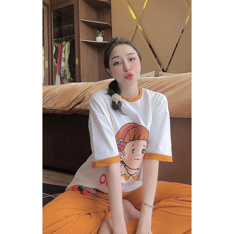 [12.12 Sales Freeship] Set bộ áo thun cô gái BOO BOO phối quần thun ống suông nhiều màu sắc, set bộ mặc đi chơi mtb