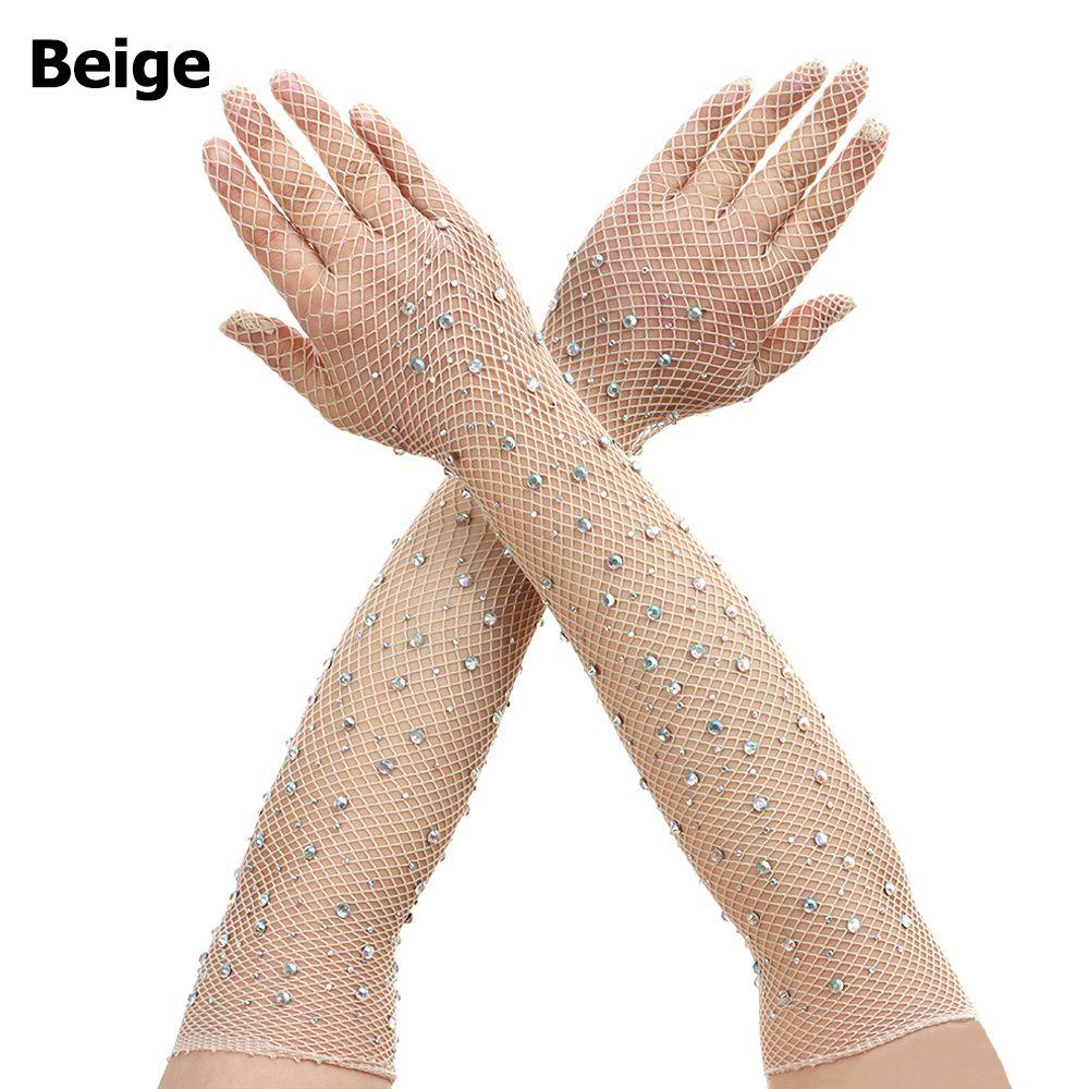 Găng Tay Lưới Co Giãn Đính Hạt Kim Cương Lấp Lánh Dùng Biểu Diễn Sân