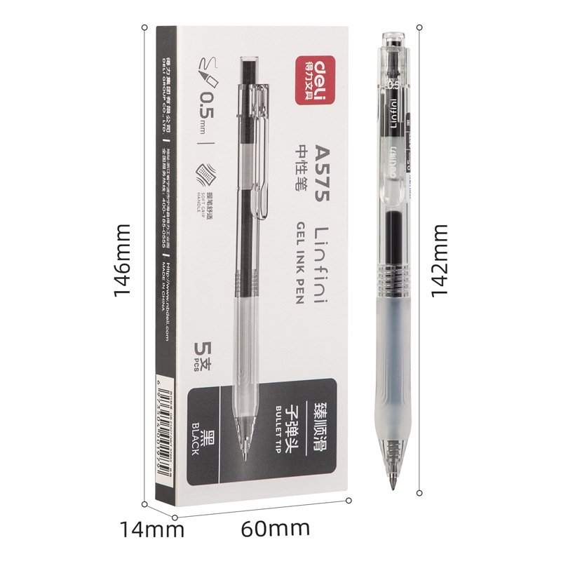 Bút gel Deli A575 ngòi 0,5mm mực đen dùng cho sinh viên văn phòng.